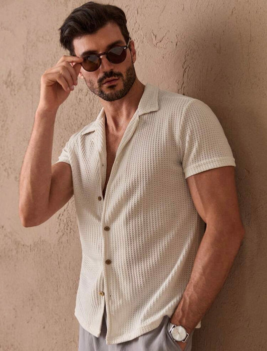 Solid colour textured shirt